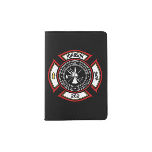 Fire Department ADD NAME Firefighter Badge Rescue Passport Holder