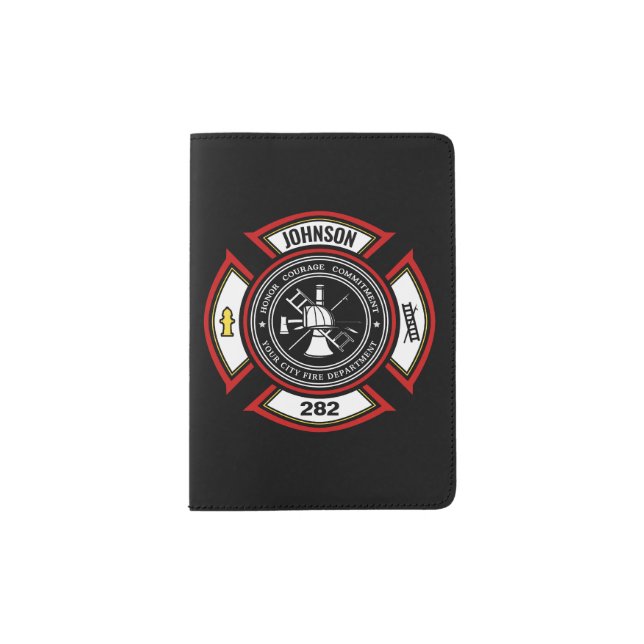 Fire Department ADD NAME Firefighter Badge Rescue Passport Holder (Front)