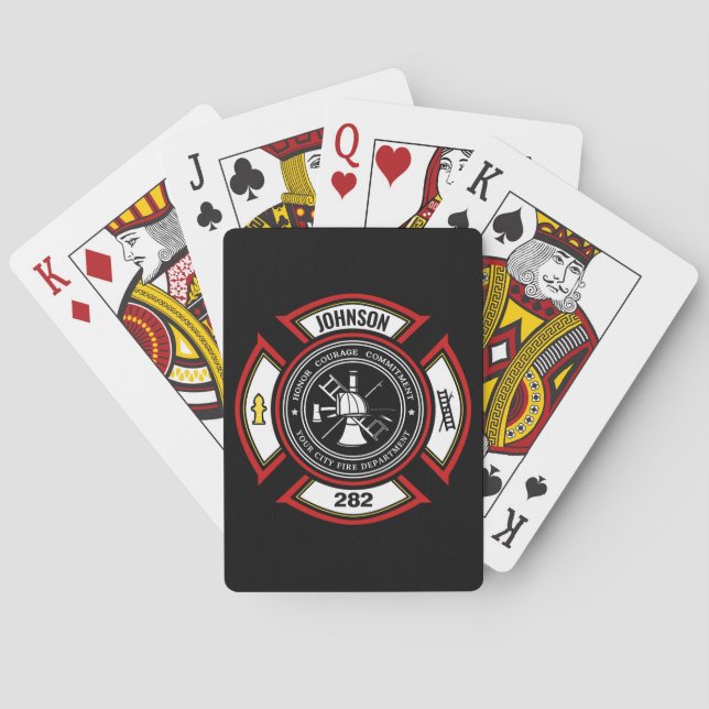 Fire Department ADD NAME Firefighter Badge Rescue Poker Cards (Back)