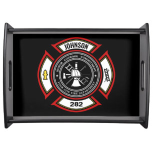 Fire Department ADD NAME Firefighter Badge Rescue Serving Tray