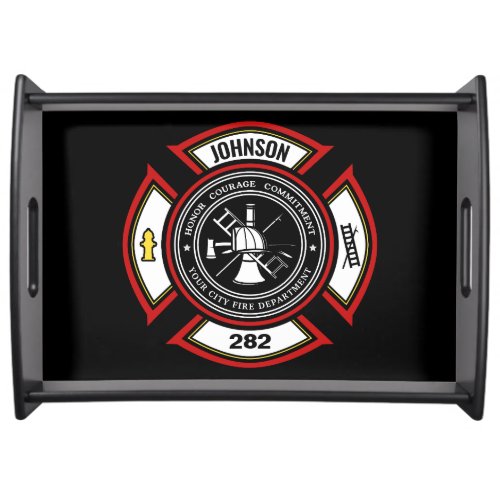 Fire Department ADD NAME Firefighter Badge Rescue Serving Tray