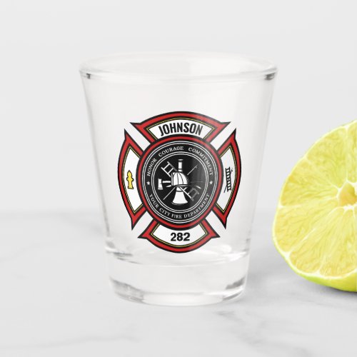 Fire Department ADD NAME Firefighter Badge Rescue Shot Glass