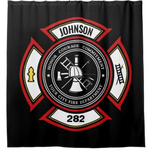 Fire Department ADD NAME Firefighter Badge Rescue Shower Curtain