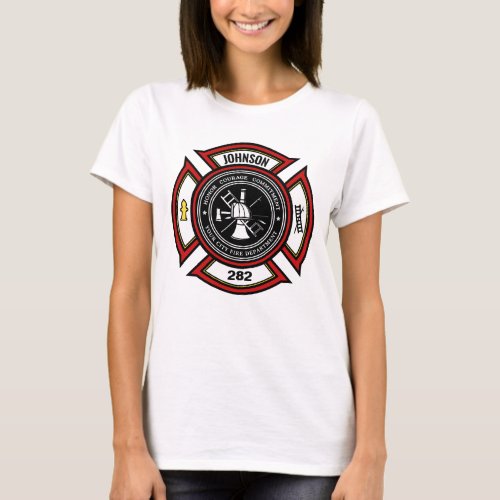 Fire Department ADD NAME Firefighter Badge Rescue T_Shirt