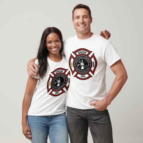 Fire Department ADD NAME Firefighter Badge Rescue T_Shirt
