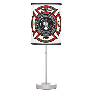 Fire Department ADD NAME Firefighter Badge Rescue Table Lamp