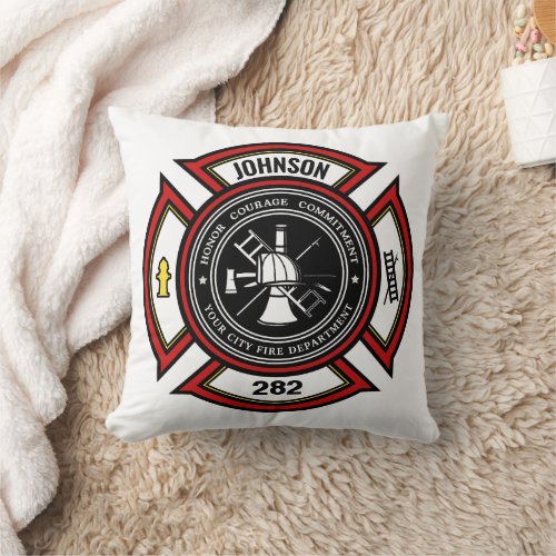 Fire Department ADD NAME Firefighter Badge Rescue Throw Pillow