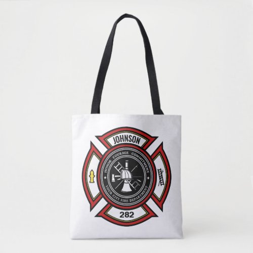 Fire Department ADD NAME Firefighter Badge Rescue Tote Bag