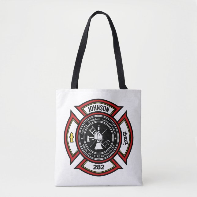 Fire Department ADD NAME Firefighter Badge Rescue Tote Bag (Front)