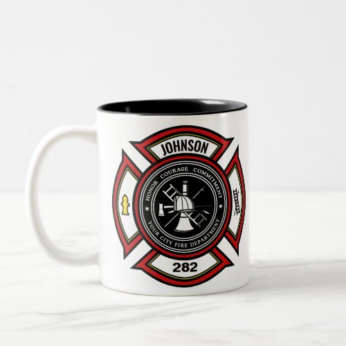 Fire Department ADD NAME Firefighter Badge Rescue Two_Tone Coffee Mug
