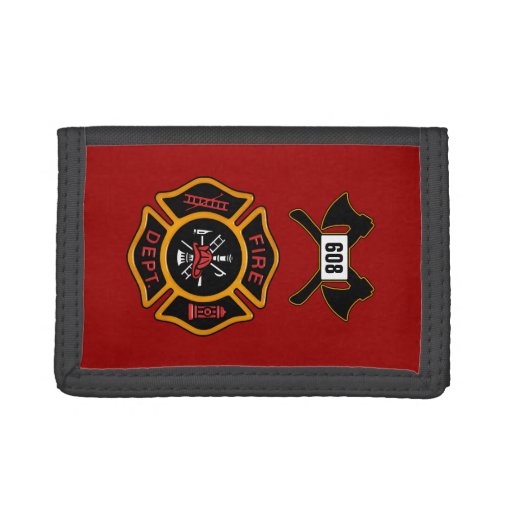 Fire Department Badge Fire Engine Red Trifold Wallet | Zazzle