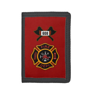 Fire Department Badge Fire Engine Red Trifold Wallet