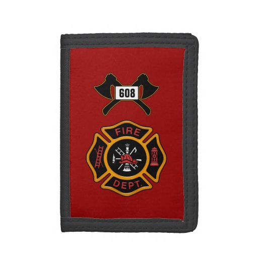 Fire Department Badge Fire Engine Red Trifold Wallet | Zazzle