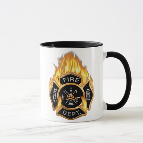 Fire Department Badge Flaming Gold Mug
