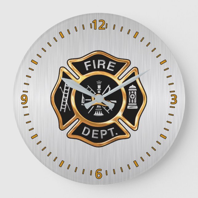 Fire Department Badge Gold and Silver Large Clock (Front)