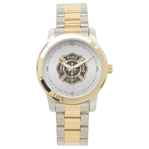 Fire Department Badge Gold and Silver Wristwatch