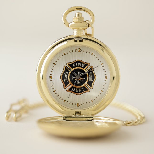 Fire Department Badge Gold Pocket Watch (Inside)