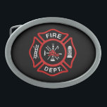 Fire Department Badge Red Oval Belt Buckle<br><div class="desc">Red Fire Department logo. Great for firemen and first respondents.</div>