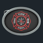 Fire Department Badge Red Oval Belt Buckle<br><div class="desc">Red Fire Department logo. Great for firemen and first respondents.</div>