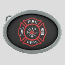 Fire Department Badge Red Oval Belt Buckle