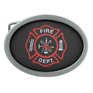 Fire Department Badge Red Oval Belt Buckle