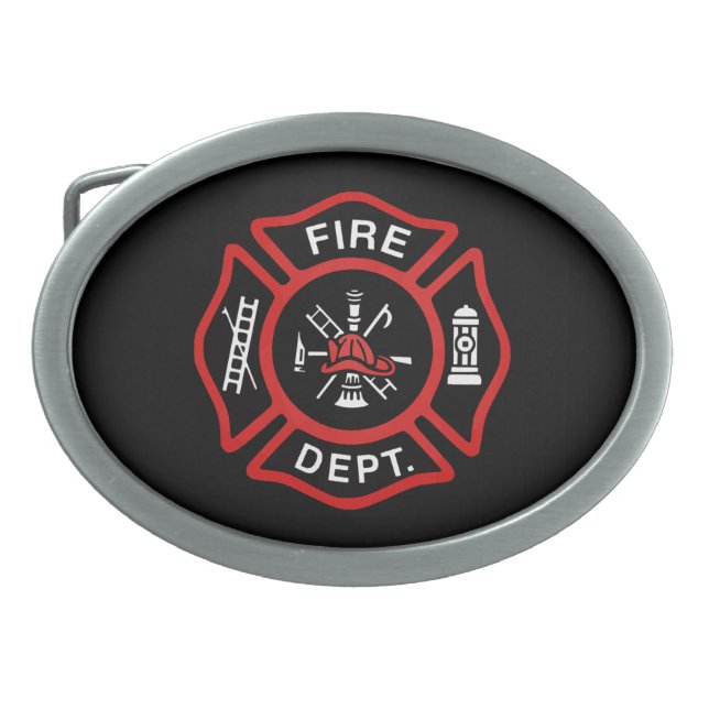 Fire Department Badge Red Oval Belt Buckle (Front)