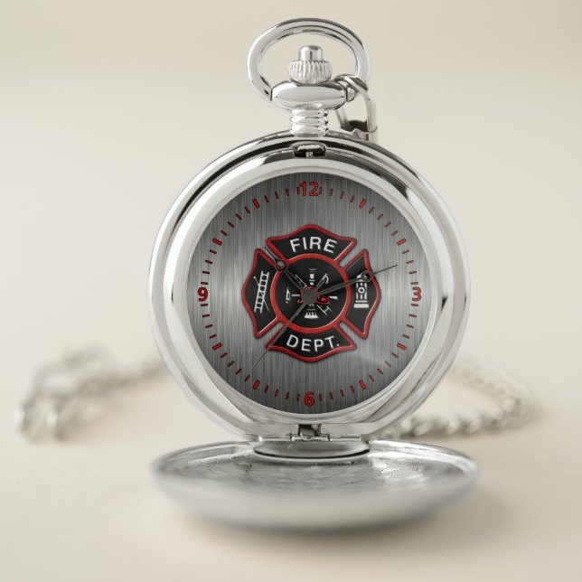 Fire Department Badge Red Pocket Watch (Inside)