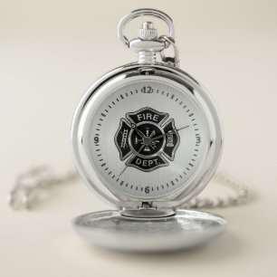 Fire Department Badge Silver Pocket Watch