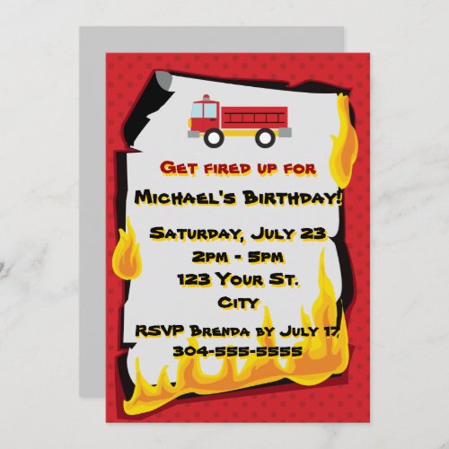 Fire Department Birthday Party Invitation