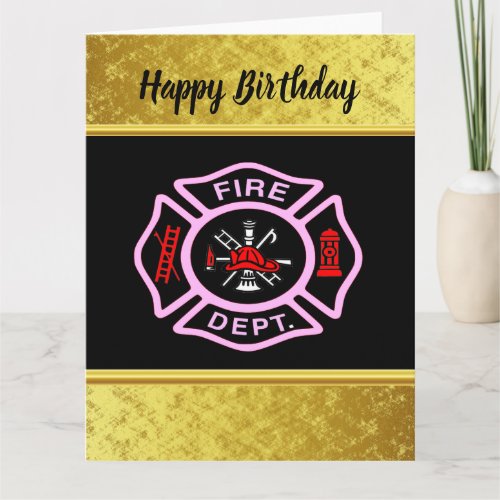 Fire Department Black And Pink Badge Card