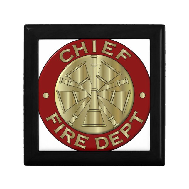 Fire Department Chief Brass Symbol Keepsake Box (Front)