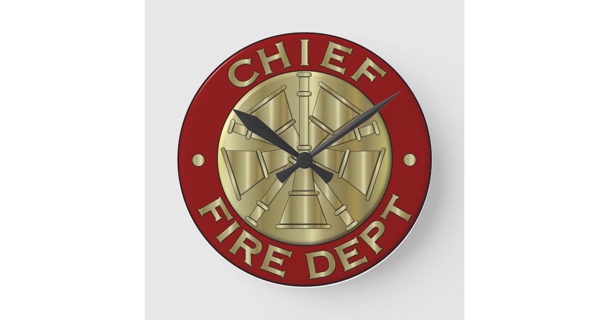 Fire Department Chief Brass Symbol Round Clock | Zazzle