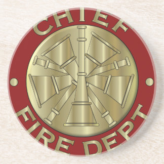 Fire Department Chief Brass Symbol Sandstone Coaster