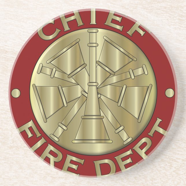 Fire Department Chief Brass Symbol Sandstone Coaster (Front)