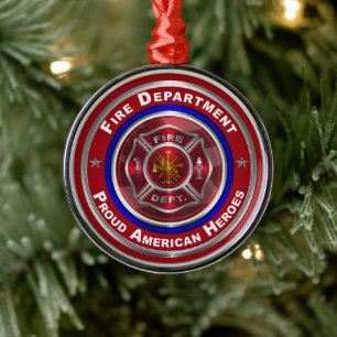 Fire Department Christmas Metal Ornament