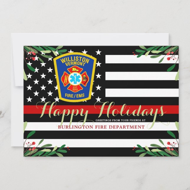 Fire Department Christmas Thin Red Line Holiday Card (Front)