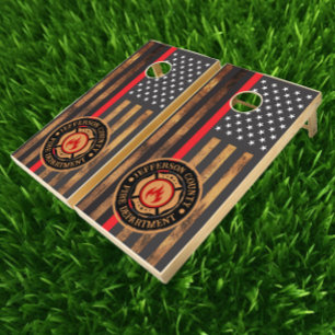 Fire Department Custom American Flag Fireman Cornhole Set