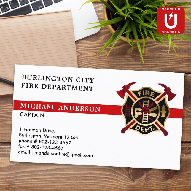 Fire Department Custom Logo Modern Red Firefighter Business Card Magnet (Creator Uploaded)