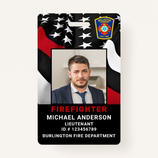 Fire Department Custom Logo Photo Firefighter ID Badge | Zazzle