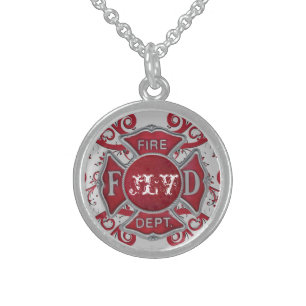 Fire Department Custom Monogram Sterling Silver Necklace