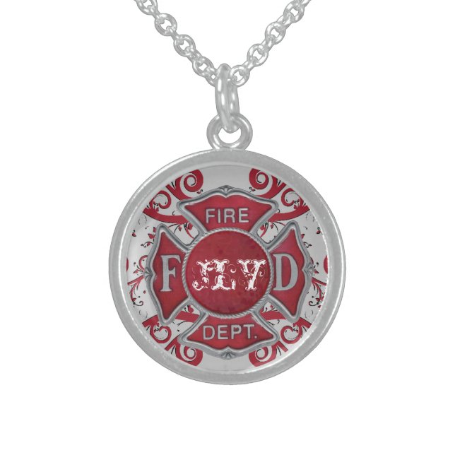 Fire Department Custom Monogram Sterling Silver Necklace (Front)