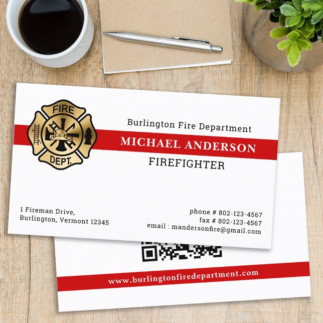 Fire Department Customize QR Code Logo Firefighter Business Card (Creator Uploaded)