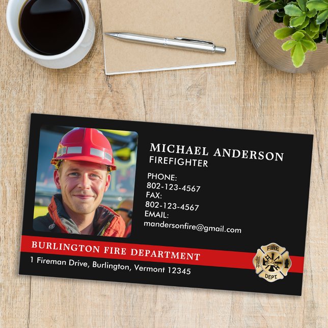 Fire Department Customized Logo Firefighter Photo Business Card (Creator Uploaded)