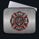 Fire Department Deluxe Laptop Sleeve<br><div class="desc">Fire Department red logo badge on brushed metal looking texture print background. Great for firemen and first respondents.</div>