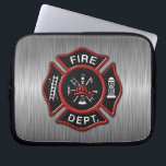 Fire Department Deluxe Laptop Sleeve<br><div class="desc">Fire Department red logo badge on brushed metal looking texture print background. Great for firemen and first respondents.</div>