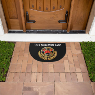 Fire Department Elegant Black and Gold Doormat