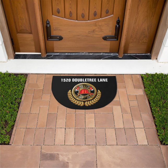 Fire Department Elegant Black and Gold Doormat (Outdoor)