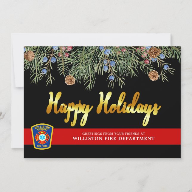 Fire Department Emblem Christmas Thin Red Line Holiday Card (Front)