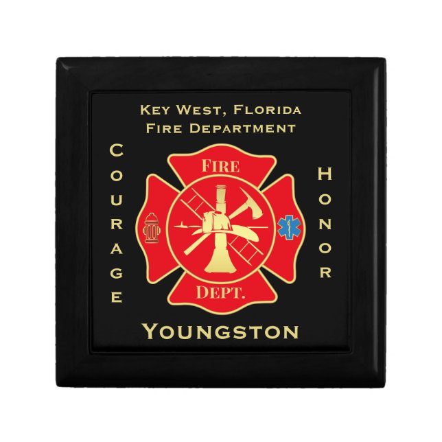 Fire Department Emblem Courage Honor Design Gift Box (Front)