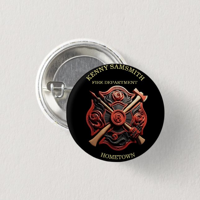 Fire Department Emblem of courage and dedication Button (Front & Back)